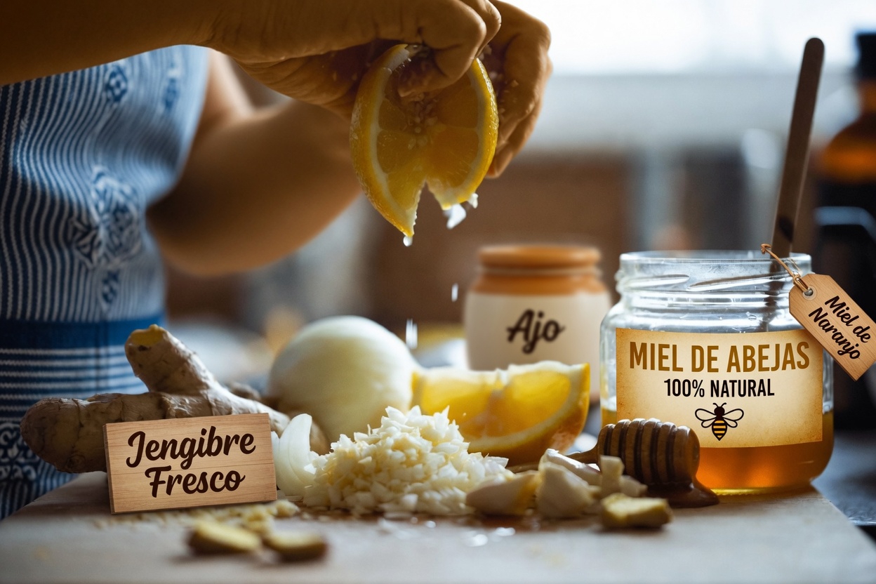 ¿Has probado esta sencilla mezcla de cocina de jengibre rallado, cebolla, ajo, jugo de limón y miel?