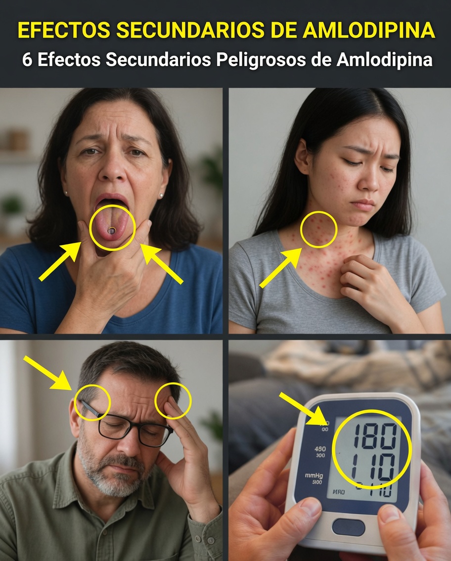 ¿Cuáles son los 6 efectos secundarios comunes de la amlodipina y qué puede hacer al respecto?