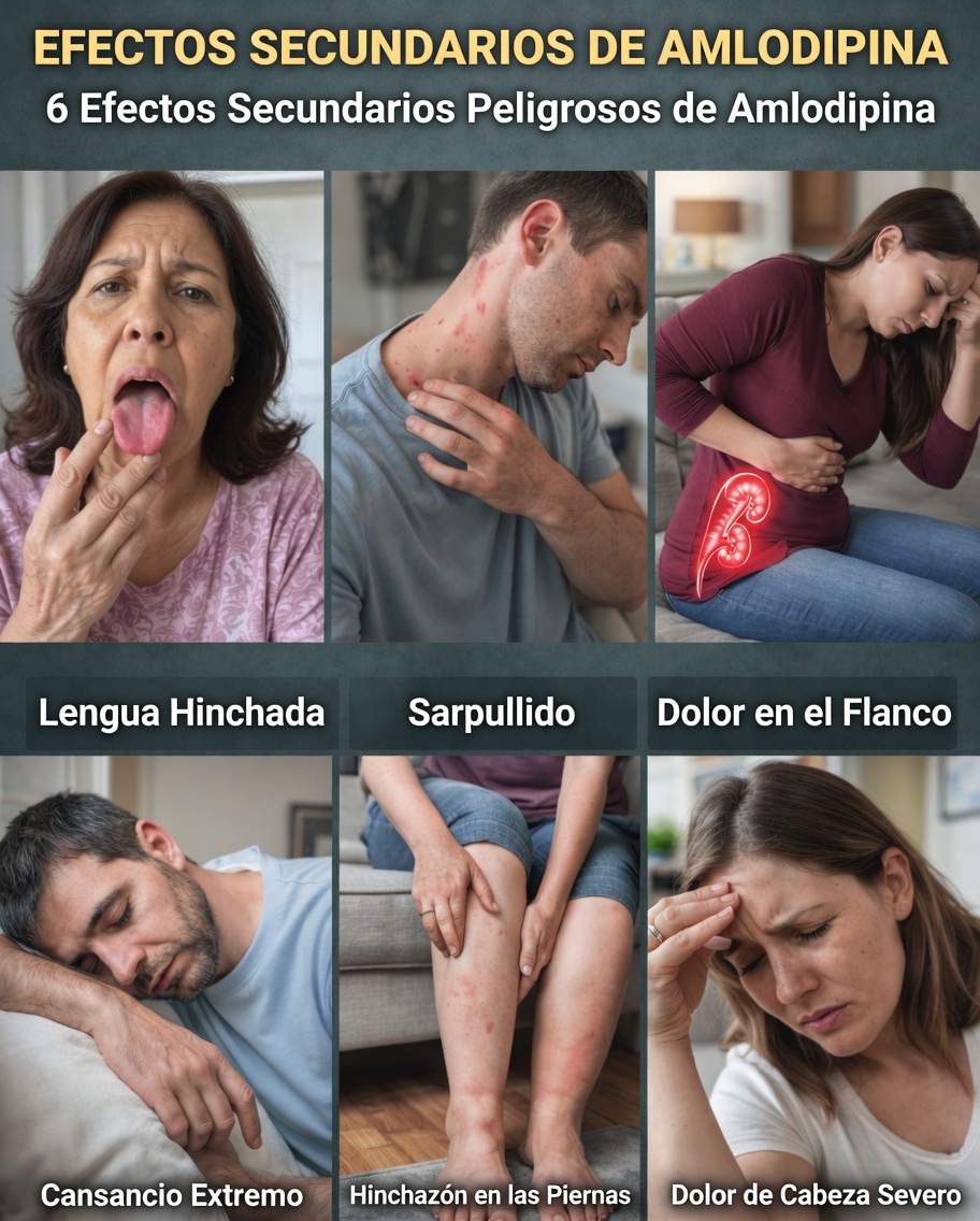 ¿Cuáles son los 6 efectos secundarios comunes de la amlodipina y qué puede hacer al respecto?