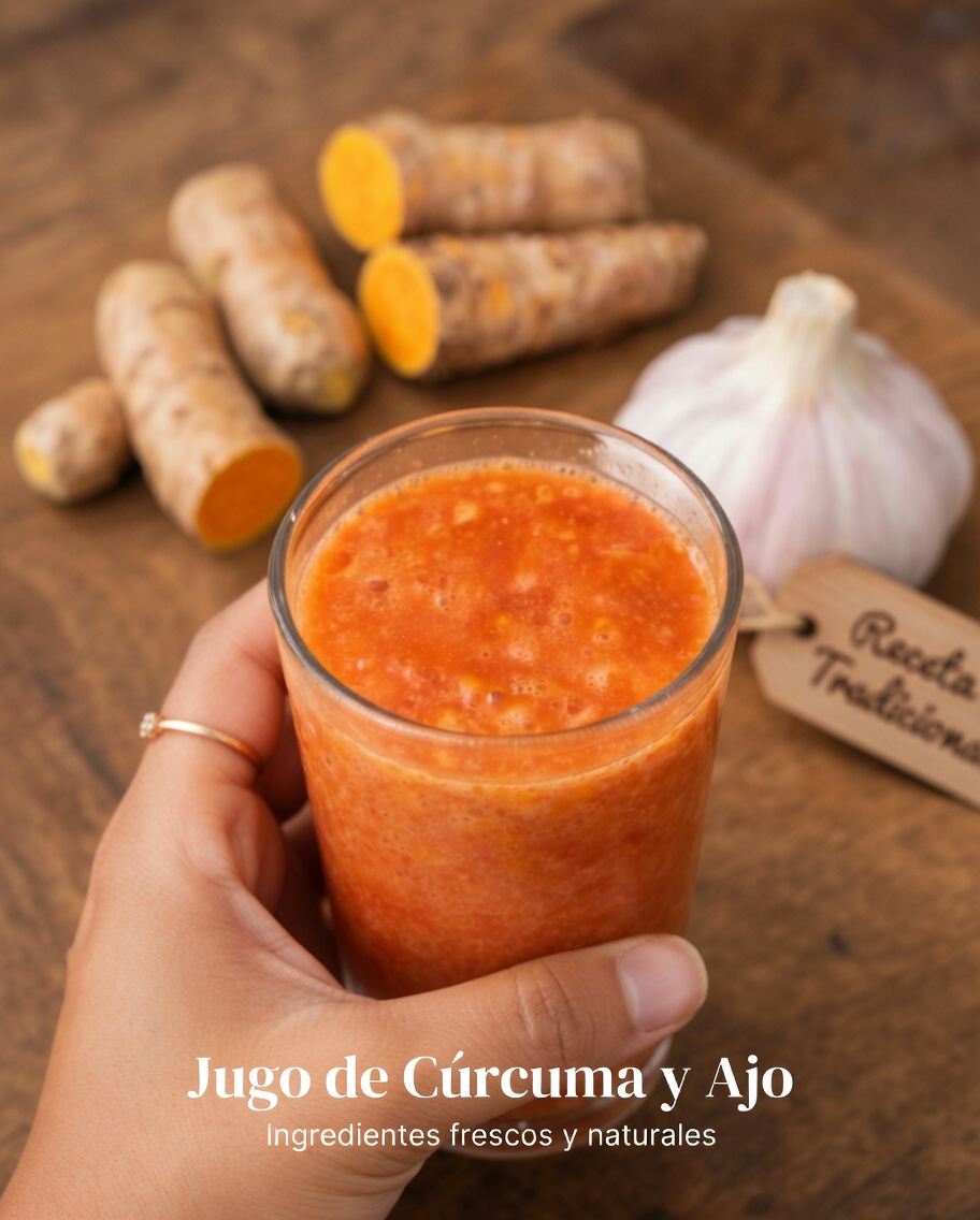 Receta sencilla de bebida de tomate, ajo y cúrcuma para el bienestar de los hombres mayores de 40 años