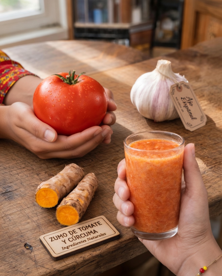 Receta sencilla de bebida de tomate, ajo y cúrcuma para el bienestar de los hombres mayores de 40 años