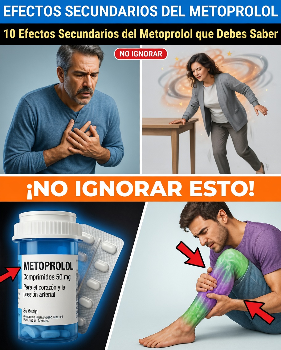 ¿Cuáles son los 10 efectos secundarios comunes del metoprolol y cómo puede detectarlos a tiempo?
