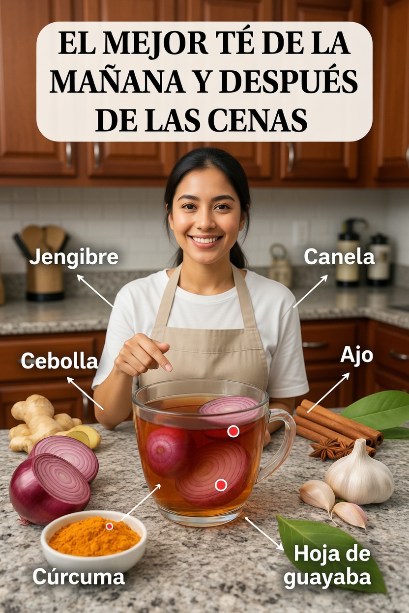 La receta de té de la mañana y para después de la cena con jengibre, cúrcuma, cebolla, ajo, canela y hoja de guayaba