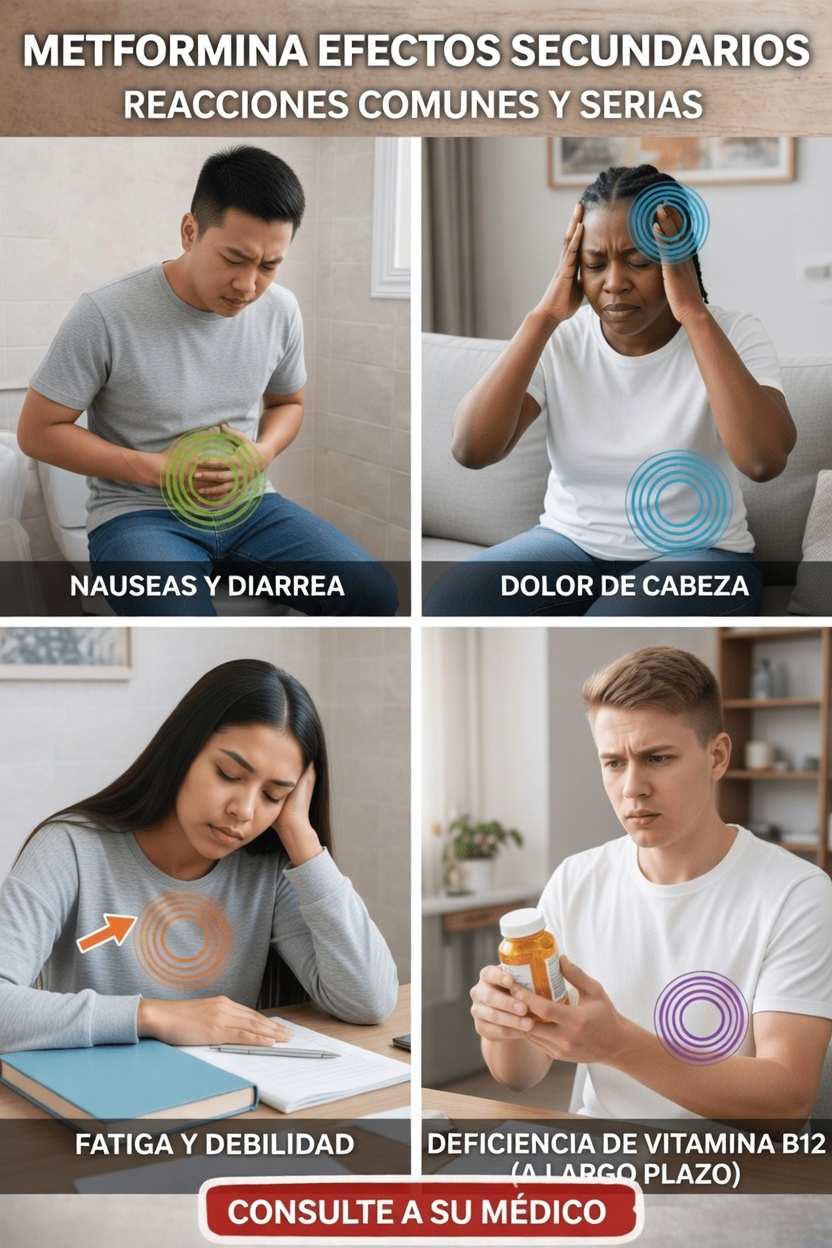 ¿Cuáles son los efectos secundarios comunes y graves de la metformina que debes conocer?