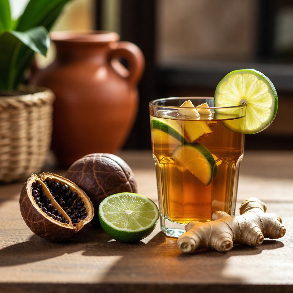 Desbloquea el antiguo secreto de la vitalidad explosiva: tónico de nuez de cola amarga, jengibre y lima