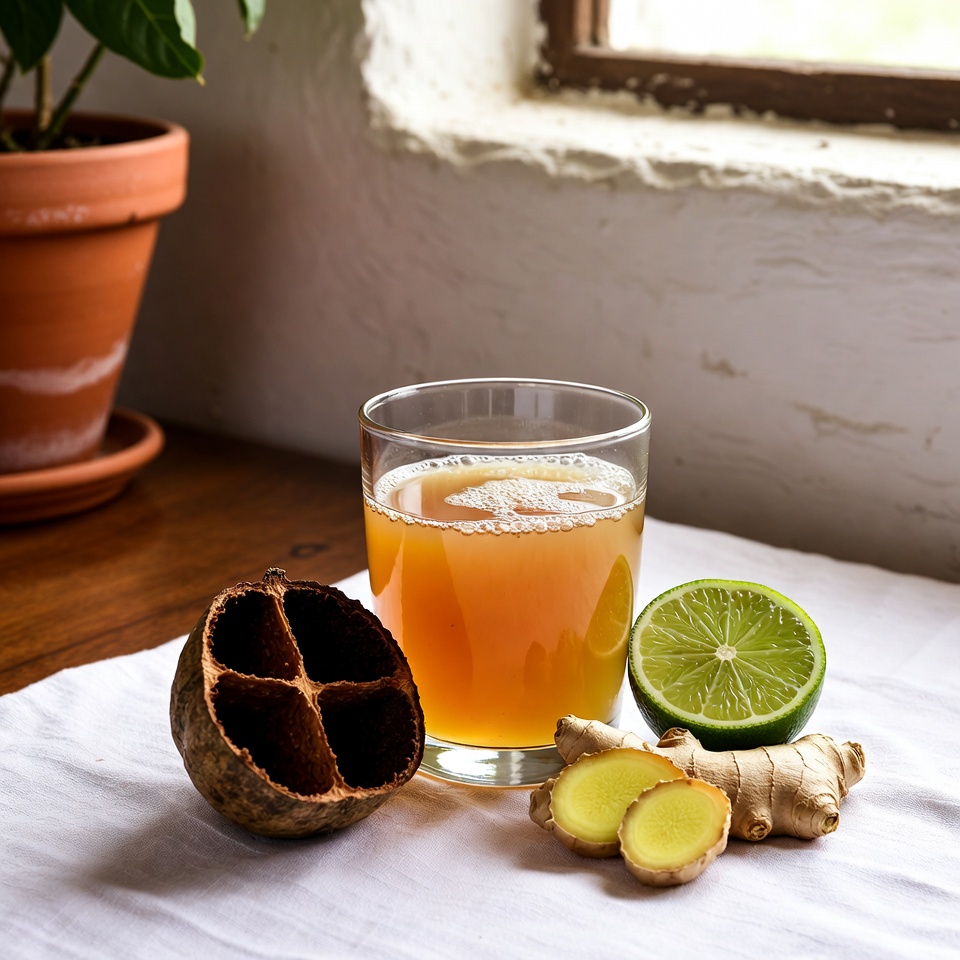 Desbloquea el antiguo secreto de la vitalidad explosiva: tónico de nuez de cola amarga, jengibre y lima