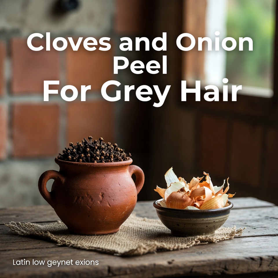 Clavos de olor y cáscara de cebolla para las canas