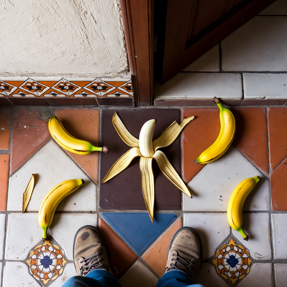 Cáscara de plátano en tus pies