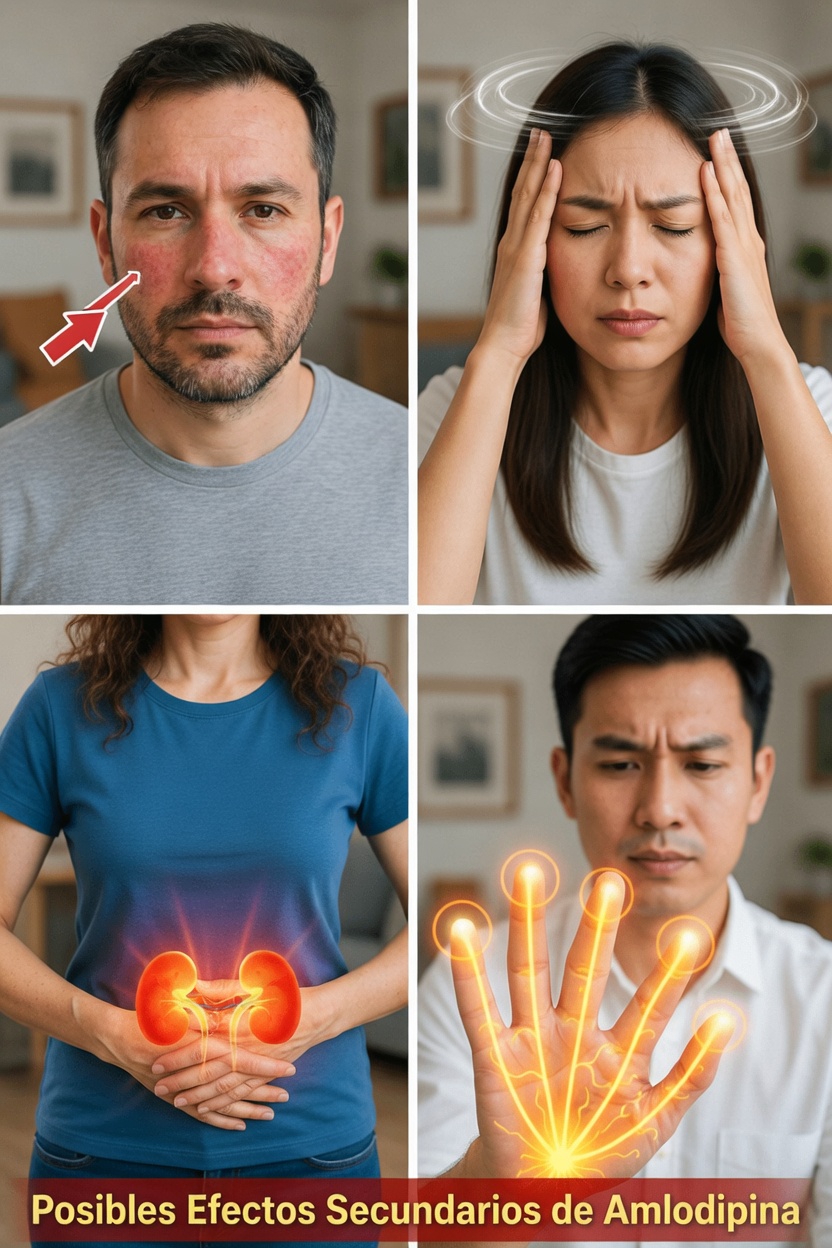 ¿Cuáles son los efectos secundarios más comunes de la amlodipina y cómo puede manejarlos?