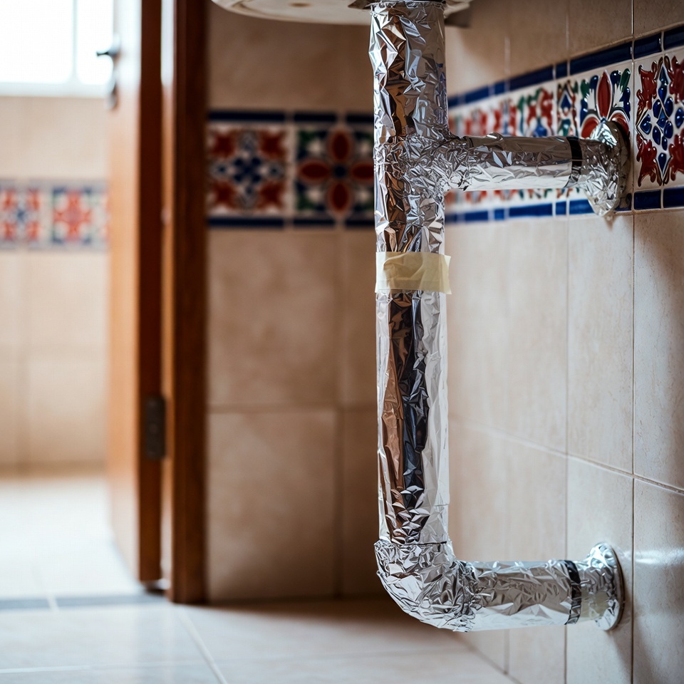 Mi abuelo me dijo que envolviera papel de aluminio alrededor de las tuberías del desagüe del baño. Este es el motivo