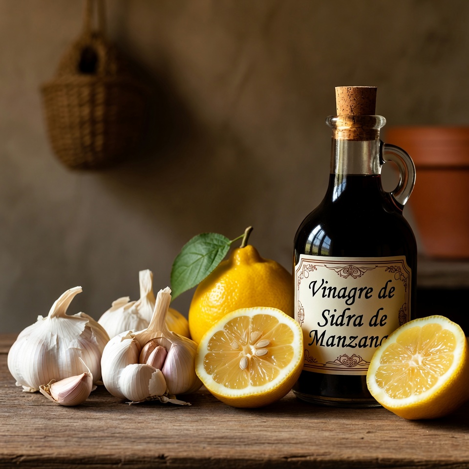 Ajo, jugo de limón y vinagre de sidra de manzana
