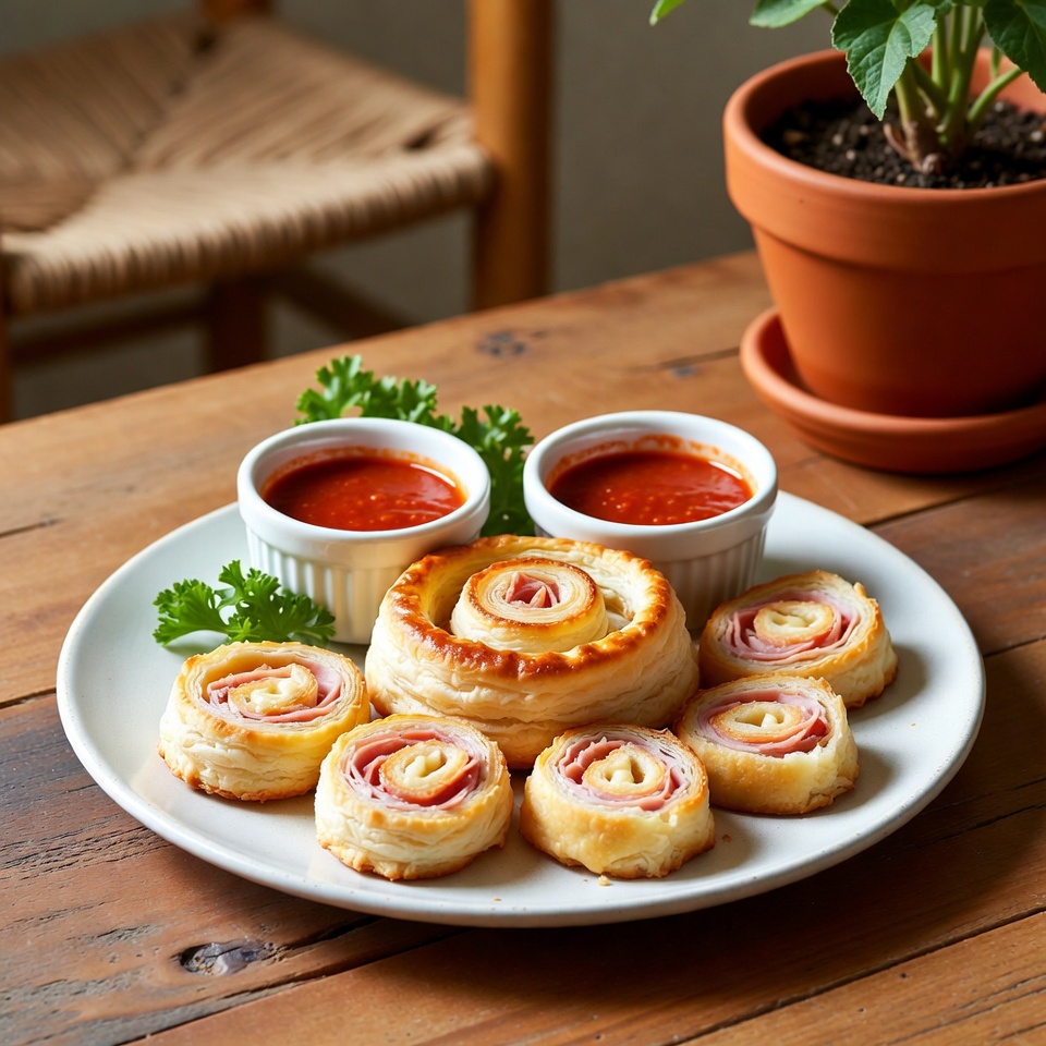 Espirales de hojaldre de jamón y queso