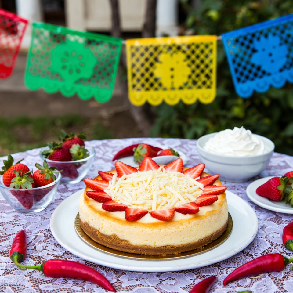 Tarta de queso de chocolate blanco y fresa