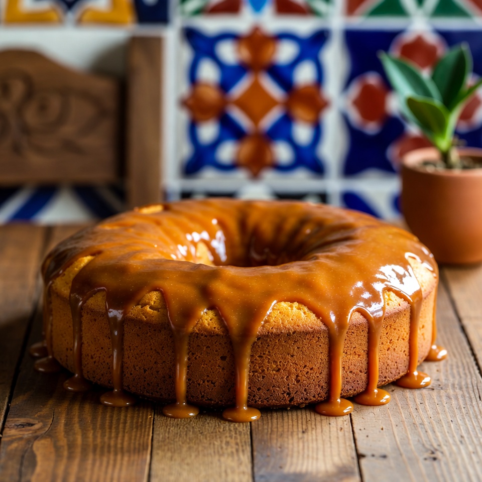 Pastel de caramelo con salsa de caramelo