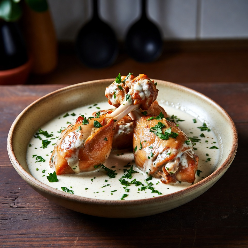 Receta de muslos de pollo cremosos con ajo y hierbas
